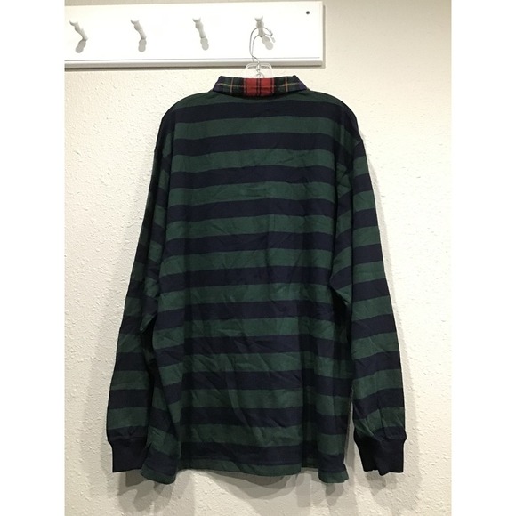 VTG 90s Polo Ralph Lauren Rugby Shirt NWT L Green Navy Stripe Red Plaid Collar - Picture 6 of 6